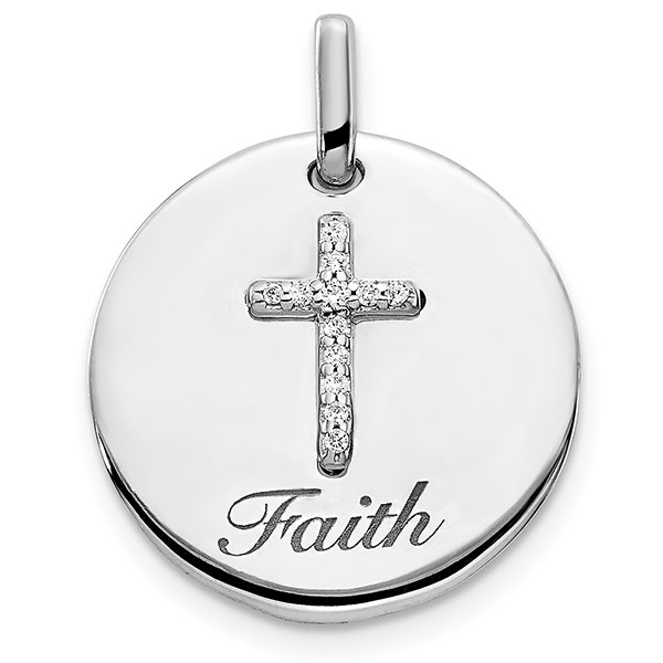 faith diamond cross disc medallion pendant 14k white gold