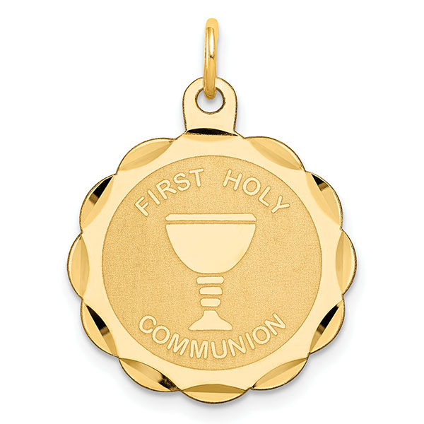 first holy communion medallion pendant 14k gold
