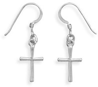 Small French-Wire Christian Cross Earrings in Sterling Silver