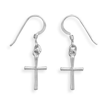 Small French-Wire Christian Cross Earrings in Sterling Silver