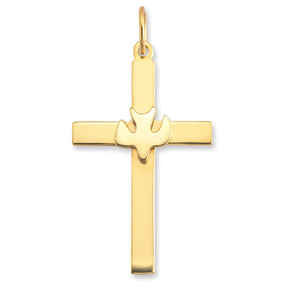 14K Gold Holy Spirit Peace Dove Open Cross Charm Pendant  1.6 gr 