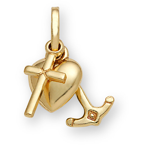 14K Gold Cross Heart & Anchor Pendant
