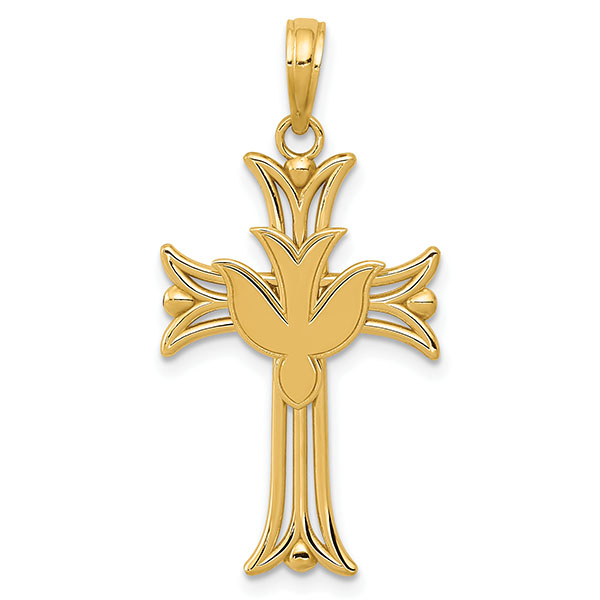 14K Gold Holy Spirit Peace Dove Open Cross Charm Pendant  1.6 gr 