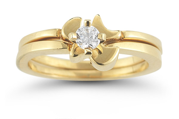 Holy Spirit Dove Diamond Bridal Ring Set in 14K Yellow Gold