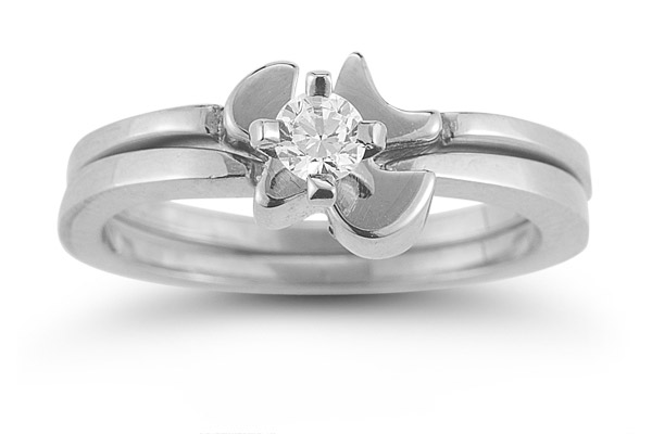 Holy Spirit Dove Cubic Zirconia Bridal Ring Set in 14K White Gold