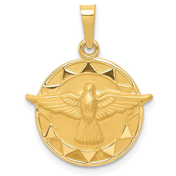 holy spirit dove medallion pendant in 14k gold
