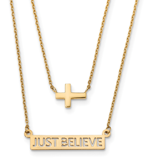 Just Believe Double-Strand Cross Necklace, 14K Gold