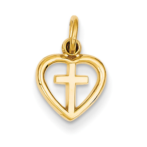 Let Not Your Heart Be Trouble Cross Charm Pendant, 14K Gold