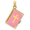 pink enameled bible pendant with the lord's prayer 14k gold