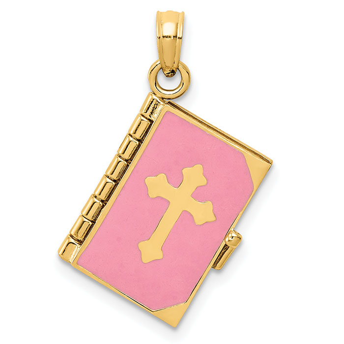 Pink Enameled Bible Pendant with the Lord's Prayer