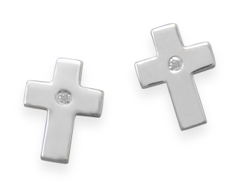 Faith Shines Christian Cross Diamond Stud Earrings