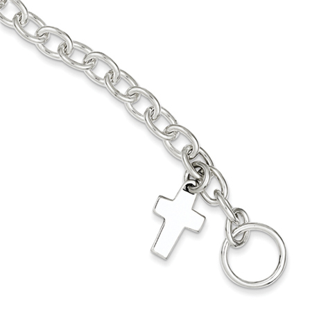 Cross Charm Bracelet in Sterling Silver