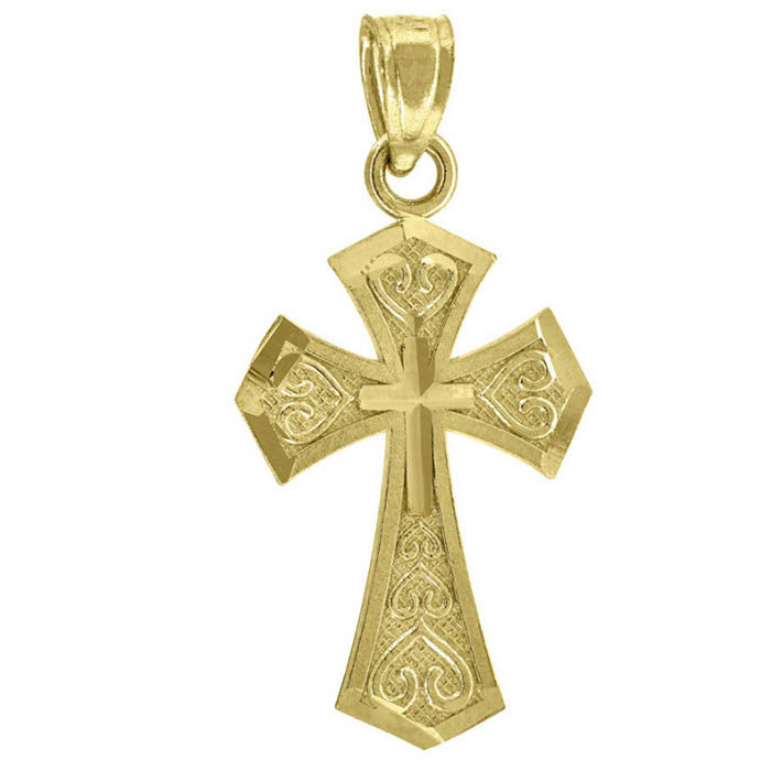 women's heart-etched cross pendant 14k gold