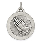 Antiqued Silver Praying Hands Pendant with Serenity Prayer