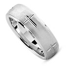 14K White Gold Etched Cross Wedding Band