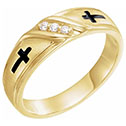 Men's Black Cross Diamond Wedding Band Ring 14K Gold
