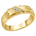 Three Diamond Cross Wedding Band Ring for Men 14K Gold