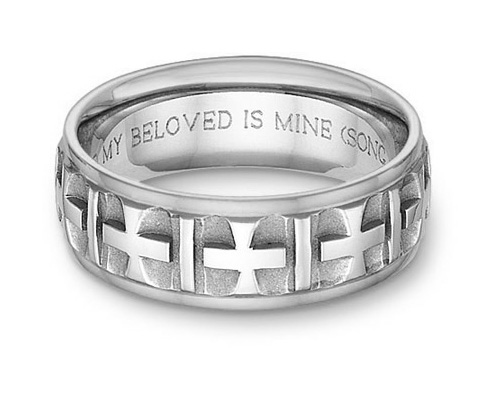 14K White Gold Ancient Cross Wedding Band Ring