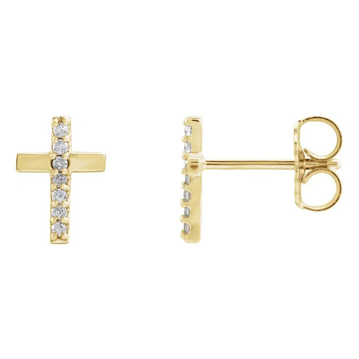 7-Stone Diamond Cross Stud Earrings in 14K Gold