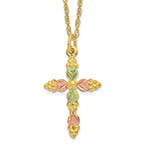 10K Tri-Color Black Hills Gold Cross Necklace for Women