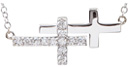 Sterling Silver Double Sideways Cross Necklace with CZ