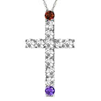 2 stone personalized gemstone cross necklace