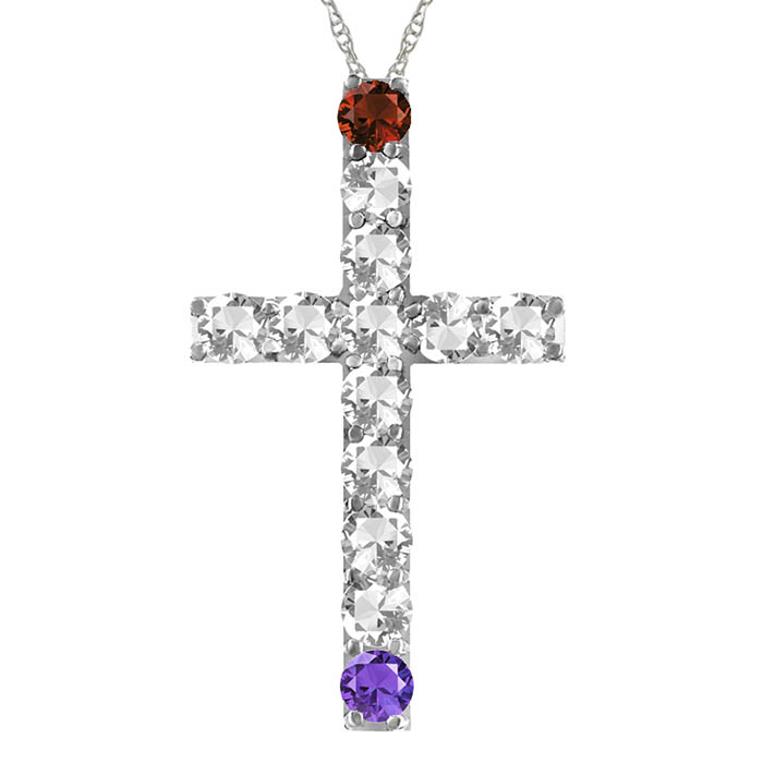 2 stone personalized gemstone cross necklace