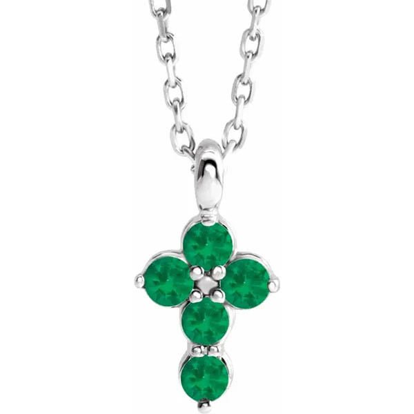 small 5-stone emerald cross necklace 14k white gold