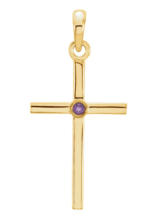 Bezel-Set Amethyst Cross Pendant, 14K Gold