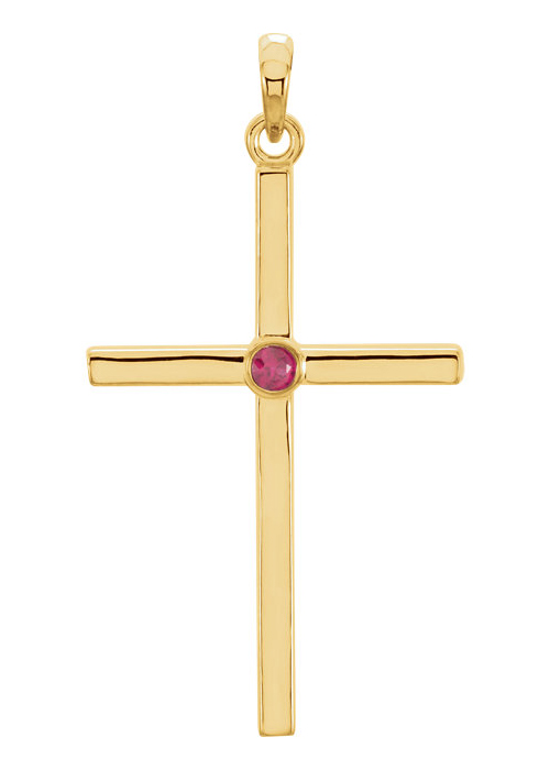 Bezel-Set Ruby Cross Pendant, 14K Gold