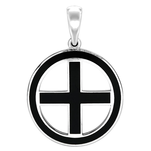 black enamel 14k white gold greek cross pendant