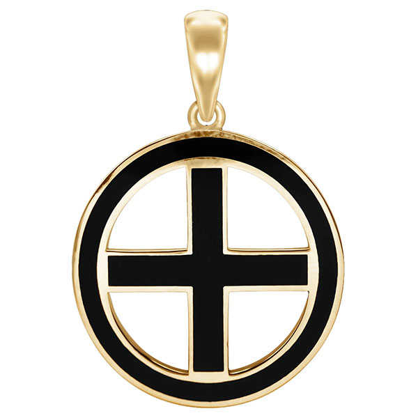 black enameled greek cross pendant in 14k gold