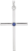 Blue Sapphire Solitaire Cross Necklace, 14K White Gold