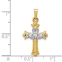 Celtic Claddagh Cross Pendant, 14K Two Tone Gold 2