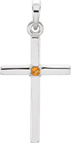 Solitaire Citrine Cross Necklace, 14K White Gold