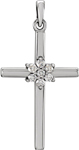 Diamond Flower Petal Cross Necklace, 14K White Gold