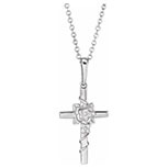 small 14k white gold rose cross necklace