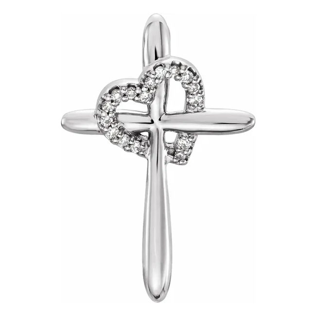 small sterling silver diamond heart cross pendant