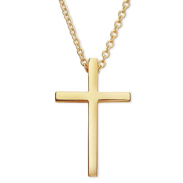 Medium women's 14k gold plain cross necklace with hidden bail