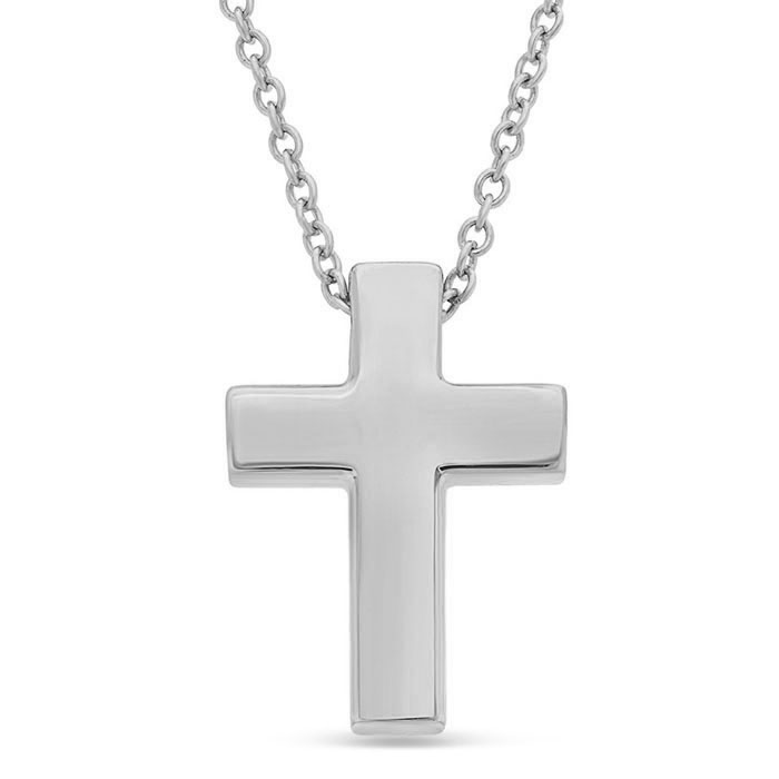 small plain 14k white gold cross necklace for women