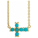 turquoise sideways cross necklace, 14k gold