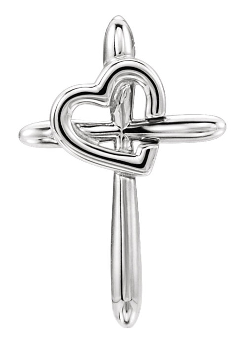 Heart with Cross Pendant in 14K White Gold