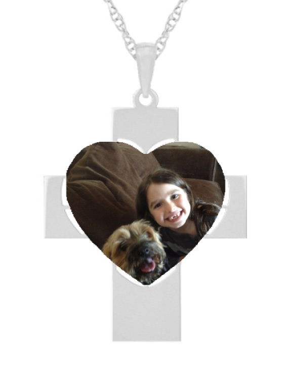 Personalized Photo Heart Cross Necklace in Sterling Silver