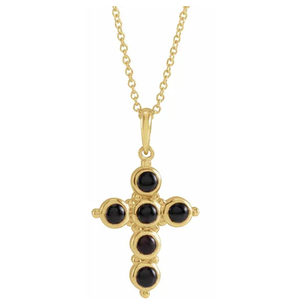 women's 14k gold black onyx cross necklace