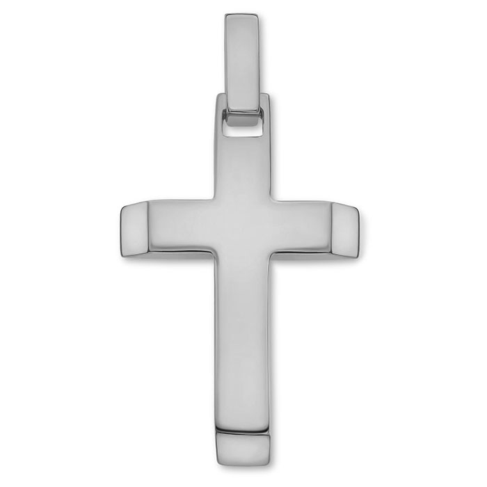 14K White Gold Bevel-Edged Men's Cross Pendant
