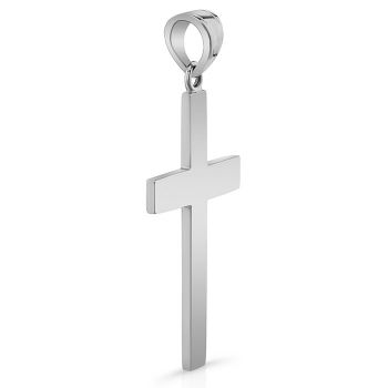 14K White Gold Plain Cross Necklace for Men with 2mm Rope Chain 3
