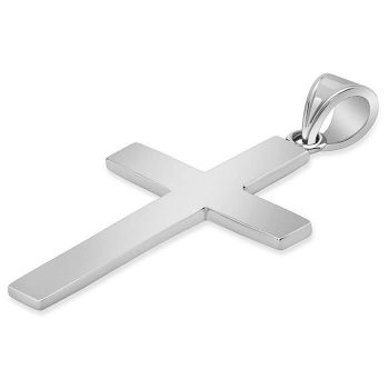 14K White Gold Plain Cross Necklace for Men with 2mm Rope Chain 2