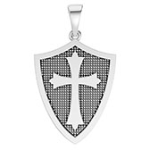 14K White Gold Shield of Faith Cross Pendant