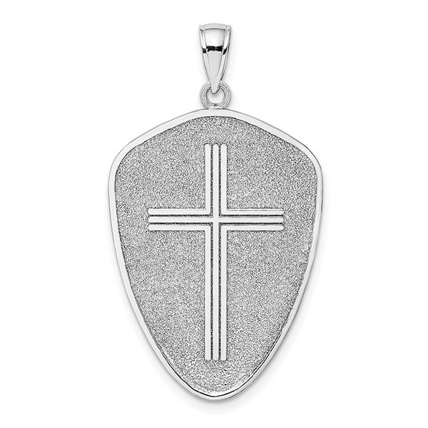 joshua 1:9 14k white gold shield cross pendant