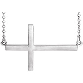 Sterling Silver Plain Sideways Cross Necklace